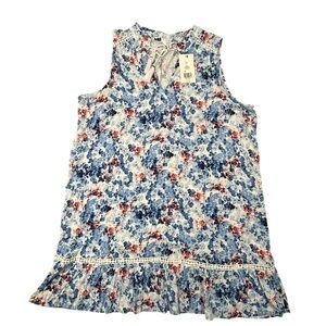 Crown & Ivy Sleeveless Floral Indigo‎ Ruffle Hem Peasant Dress NWT XL Spring